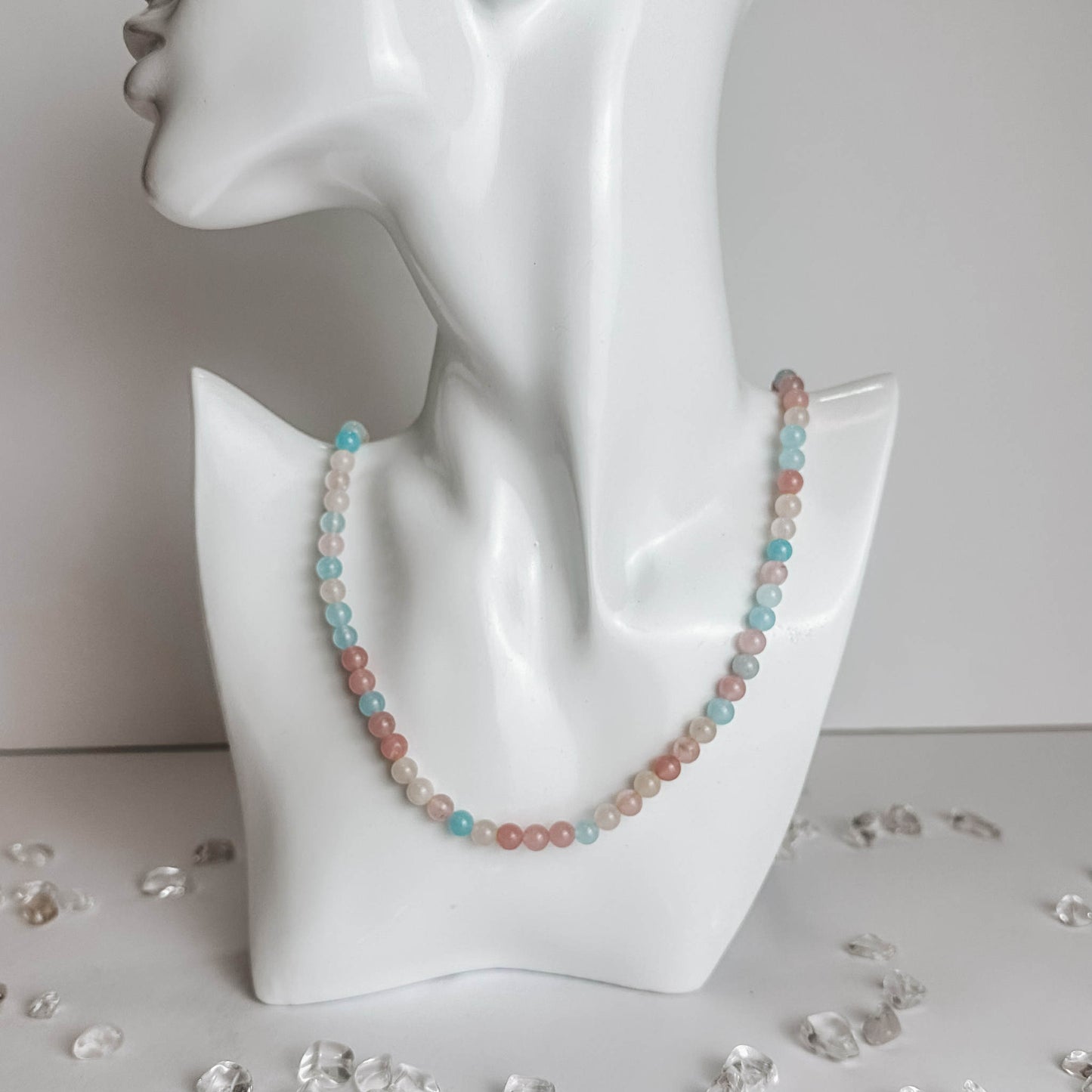 Crystal Beaded Necklace - Morganite