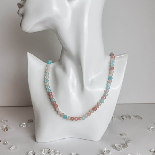 Crystal Beaded Necklace - Morganite